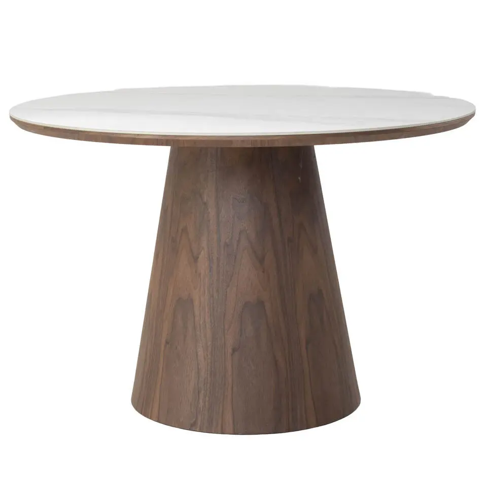 Eettafel Wit Keramiek/Walnoot - Ø115x77cm - Alba