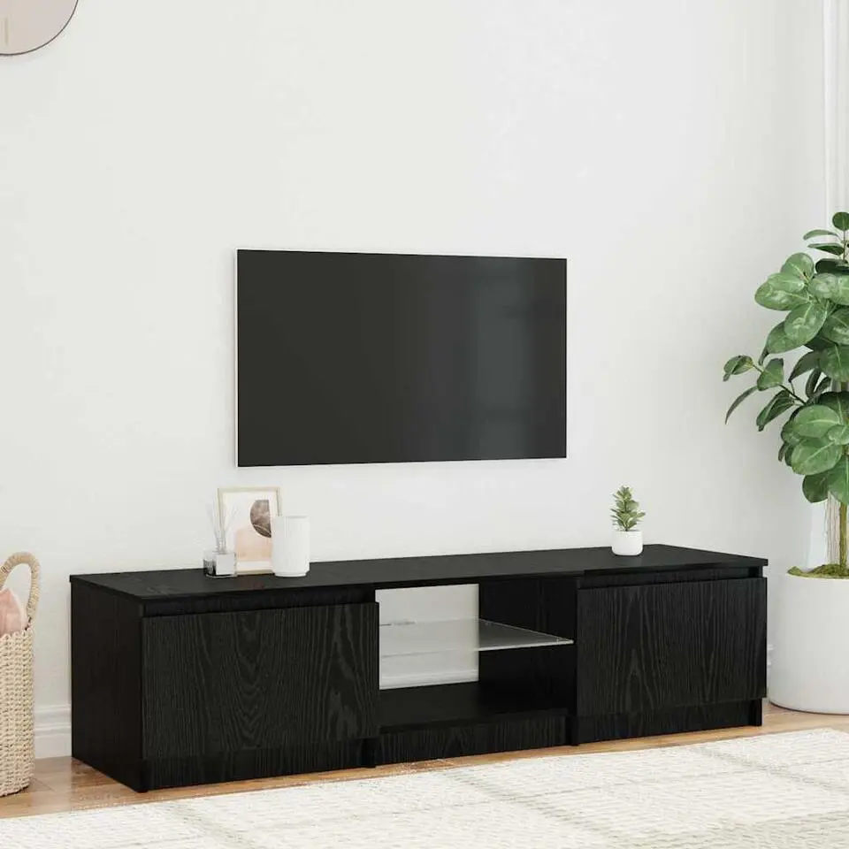vidaXL - TV-meubel met glas legplank en 2 deuren - Zwart eiken - 140x40x35.5 cm