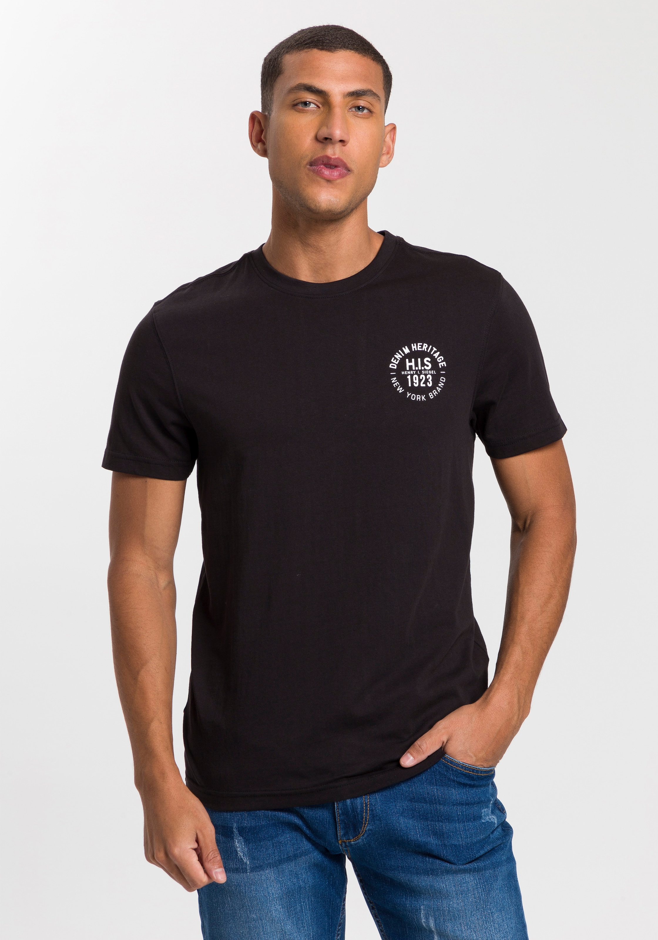 H.I.S T-Shirt Packung, 3er-Pack, 3 Stk. schmal geschnitten,  bedrucktes Design,  aus 100% Baumwolle