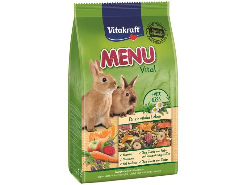Vitakraft Hauptfutter Menu Vital, für Zwergkaninchen, 1 kg Alleinfuttermittel für Zwergkaninchen