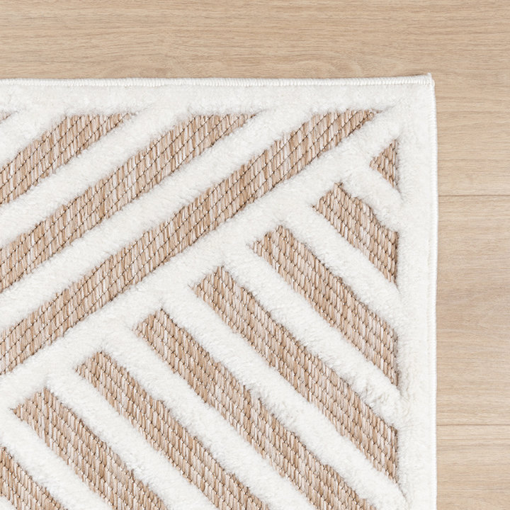 Modern binnen- en buitenkleed - Nori Lines Wit/Taupe