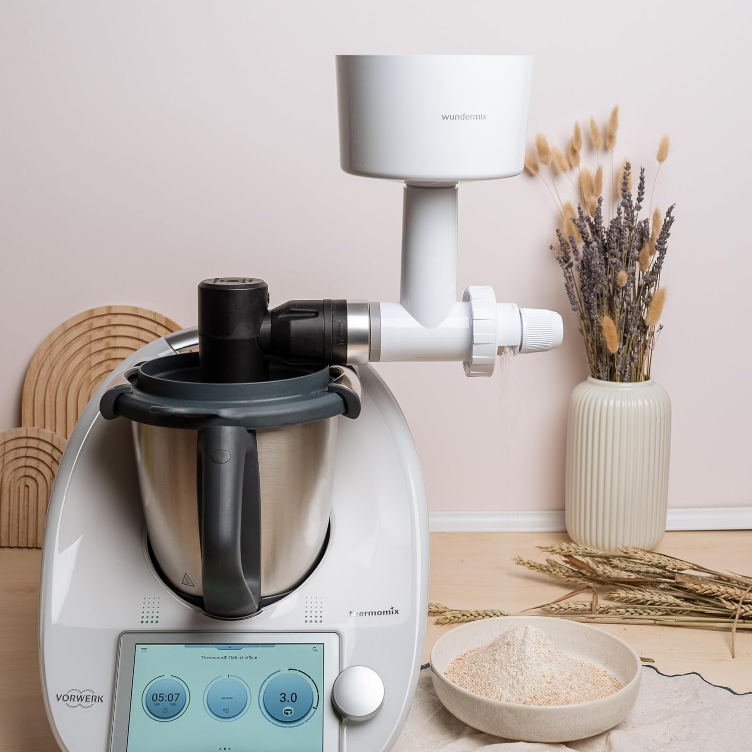 Wundermix - WunderCentix® Achse + Getreidemühlenaufsatz für Thermomix TM6 TM5 • frisches Mehl, Gewürze & Schrot mahlen • Mahlgrad einstellbar • Getreidemühle für Zuhause