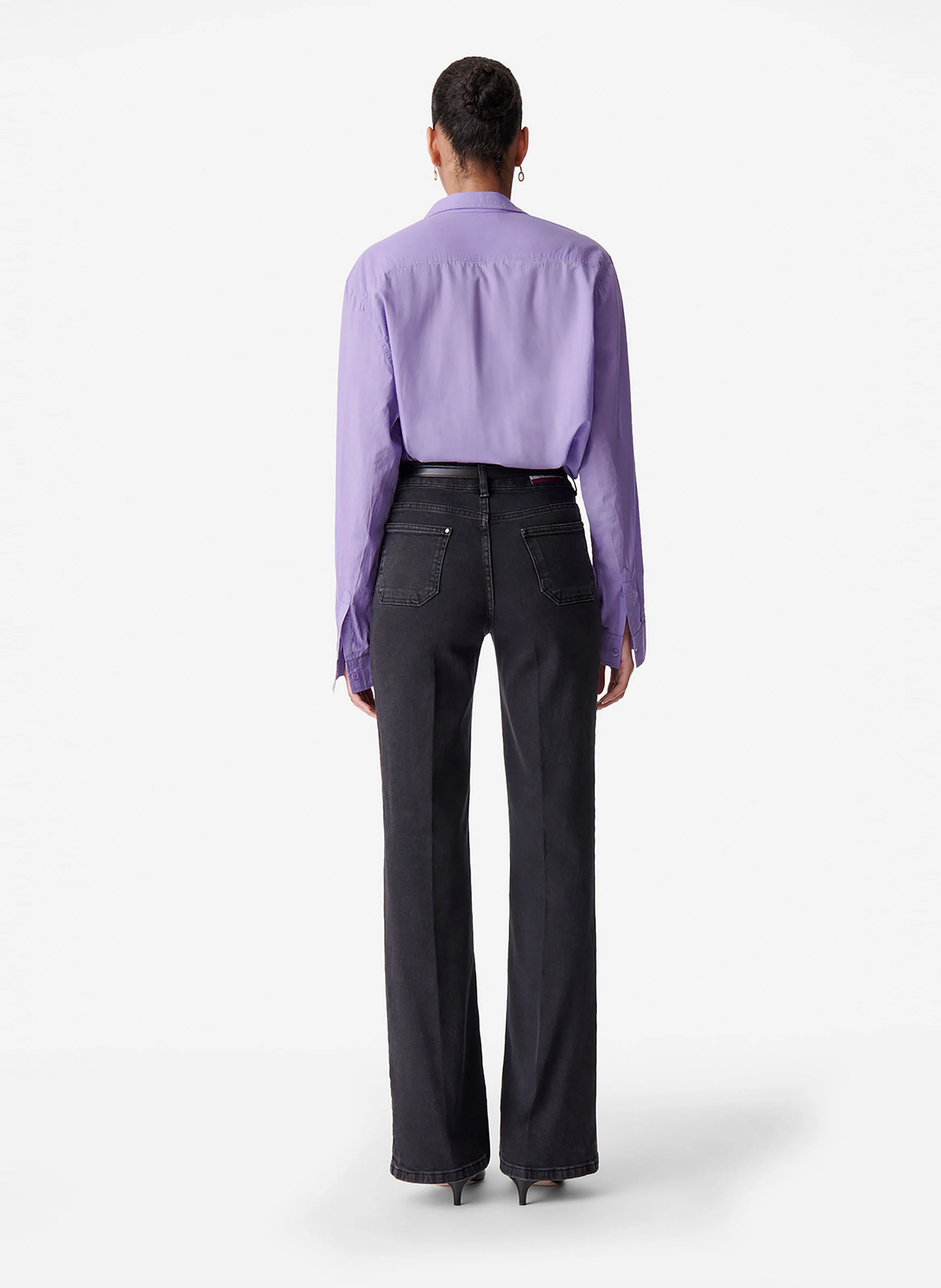 DOMPAY - Jean droit taille haute en coton mélangé | Noir