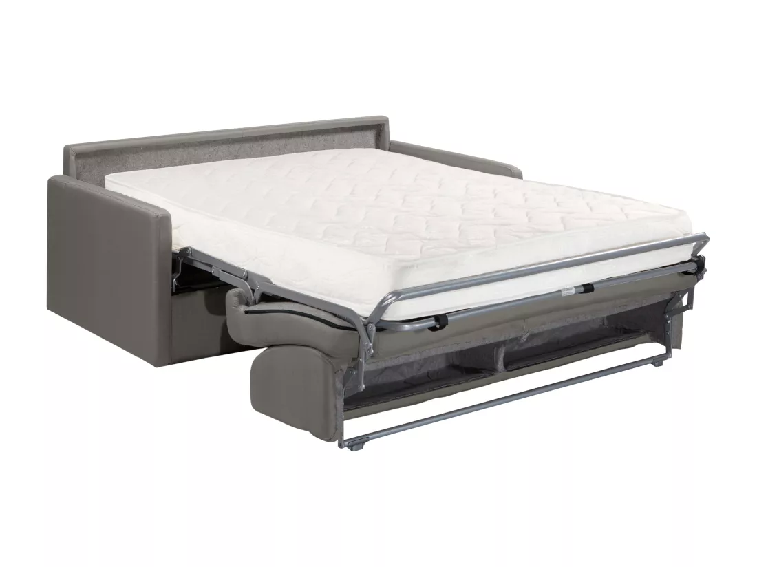 Canapé 3 places convertible express en tissu gris clair - Couchage 140 cm - matelas 18 cm CALIFE