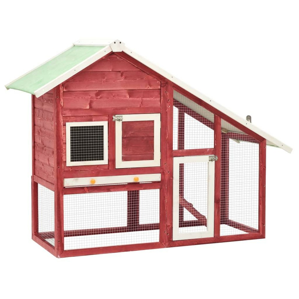 Clapier 140 x 63 x 120 cm bois de sapin massif rouge et blanc