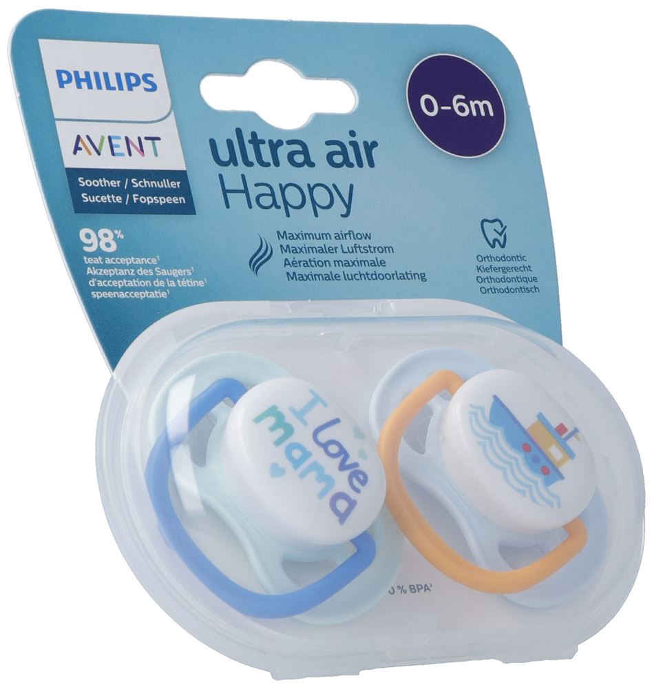 PHILIPS Schnuller ultra air collection happy<br>2 Stück, 0-6M Boy Mama/Boot
