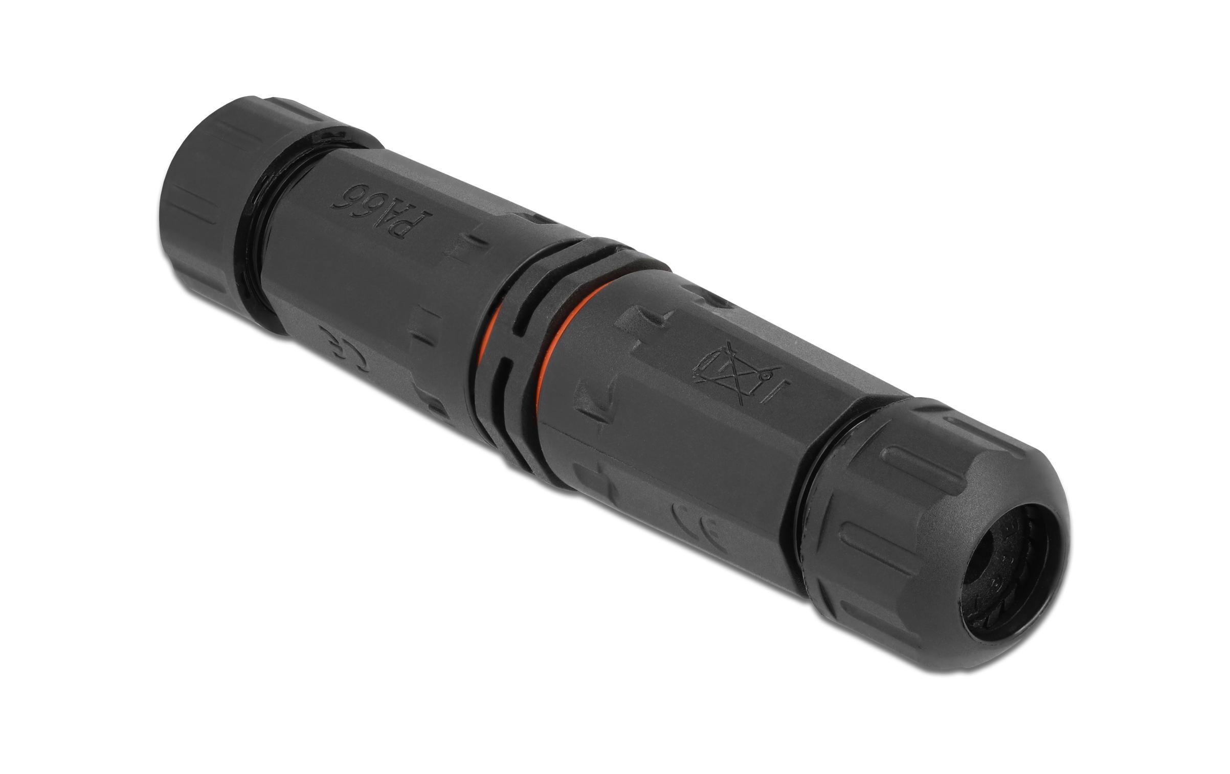 Verbindungsmuffe IP68, 2 Pin, 4.5 - 7.5 mm schwarzDelock Kabelverbinder für Aussenbereich 2 Pin, IP68 wasserdicht, schraubbar, Kabeldurchmesser 4.5 - 7.5 mm schwarz
