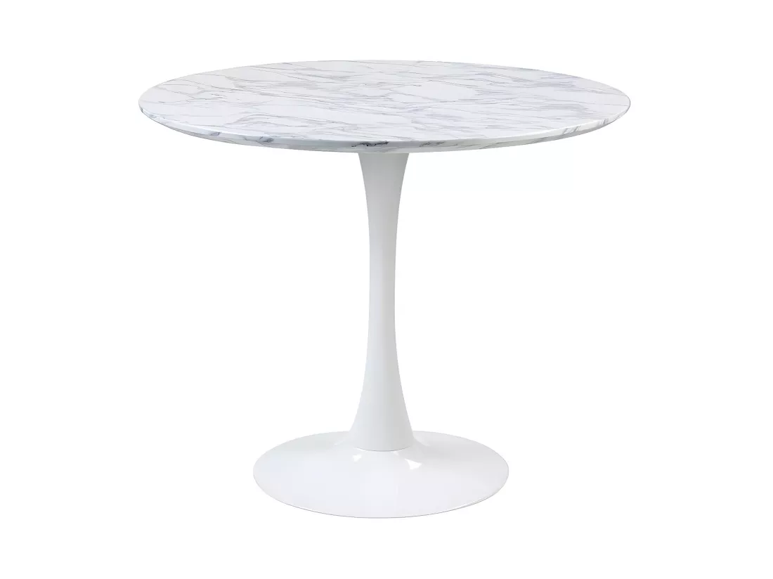 Table à manger ronde MANAGA - 4 personnes - MDF Blanc Effet Marbre