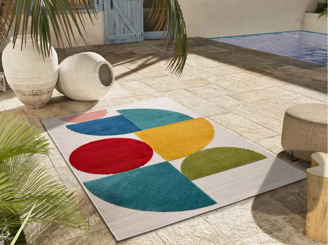 Tapis extérieur - géométrique avec relief - multicolore - 160 x 230 cm - MILA