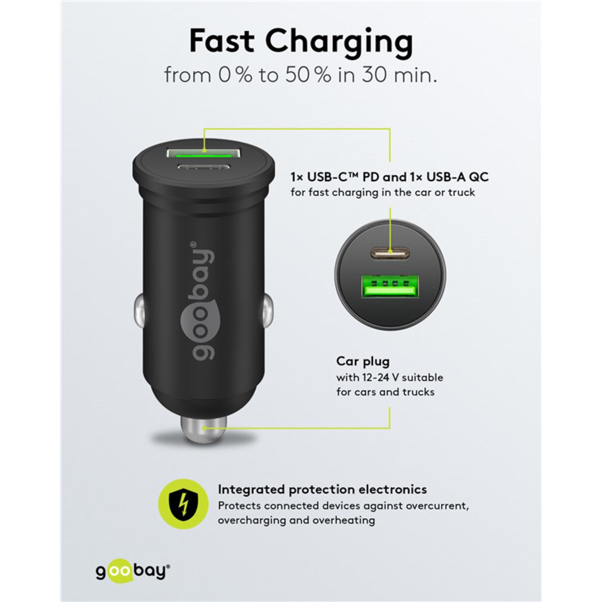 goobay Ladegerät Dual-USB Auto-Schnellladegerät 45 Watt, PD