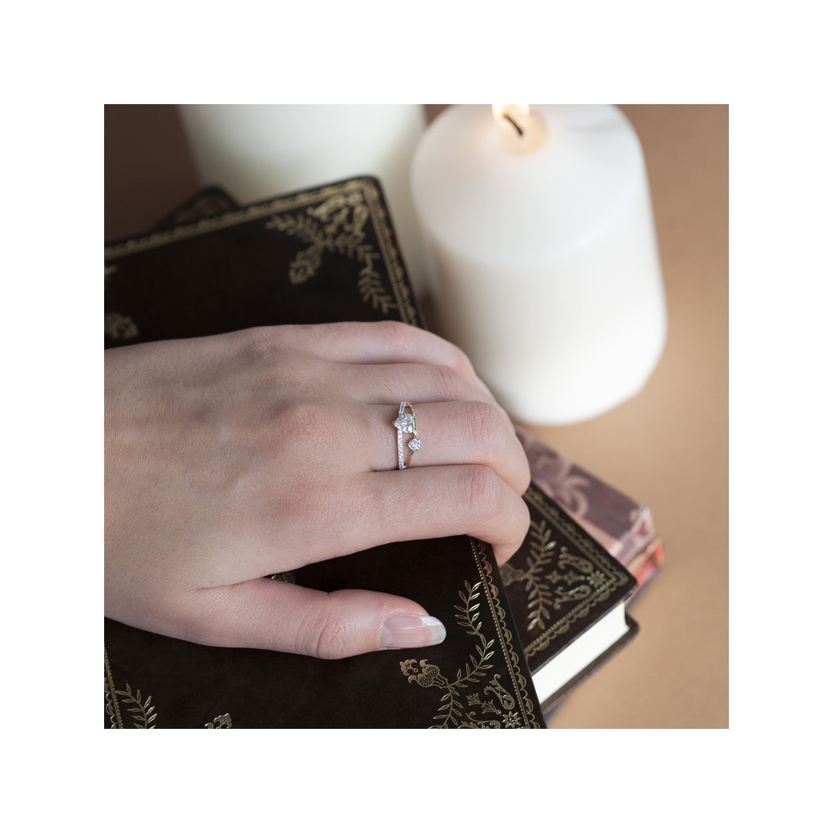 Bague or 375 2 tons coeurs zirconias