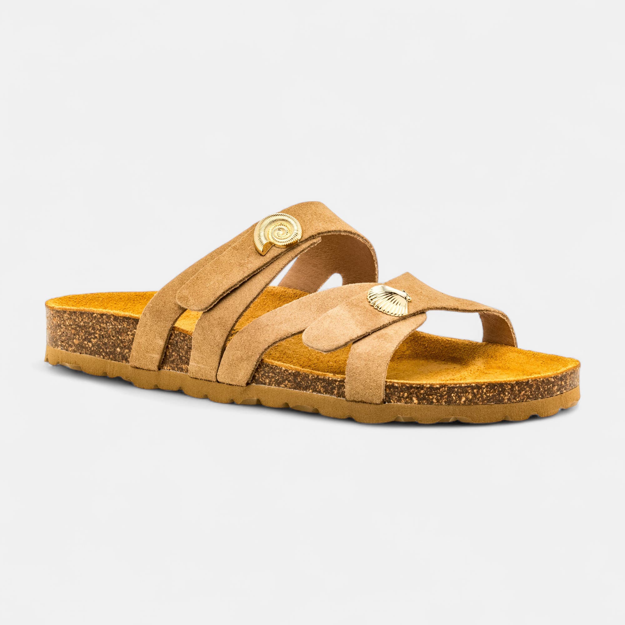 Mules semelle liège Femme en cuir beige