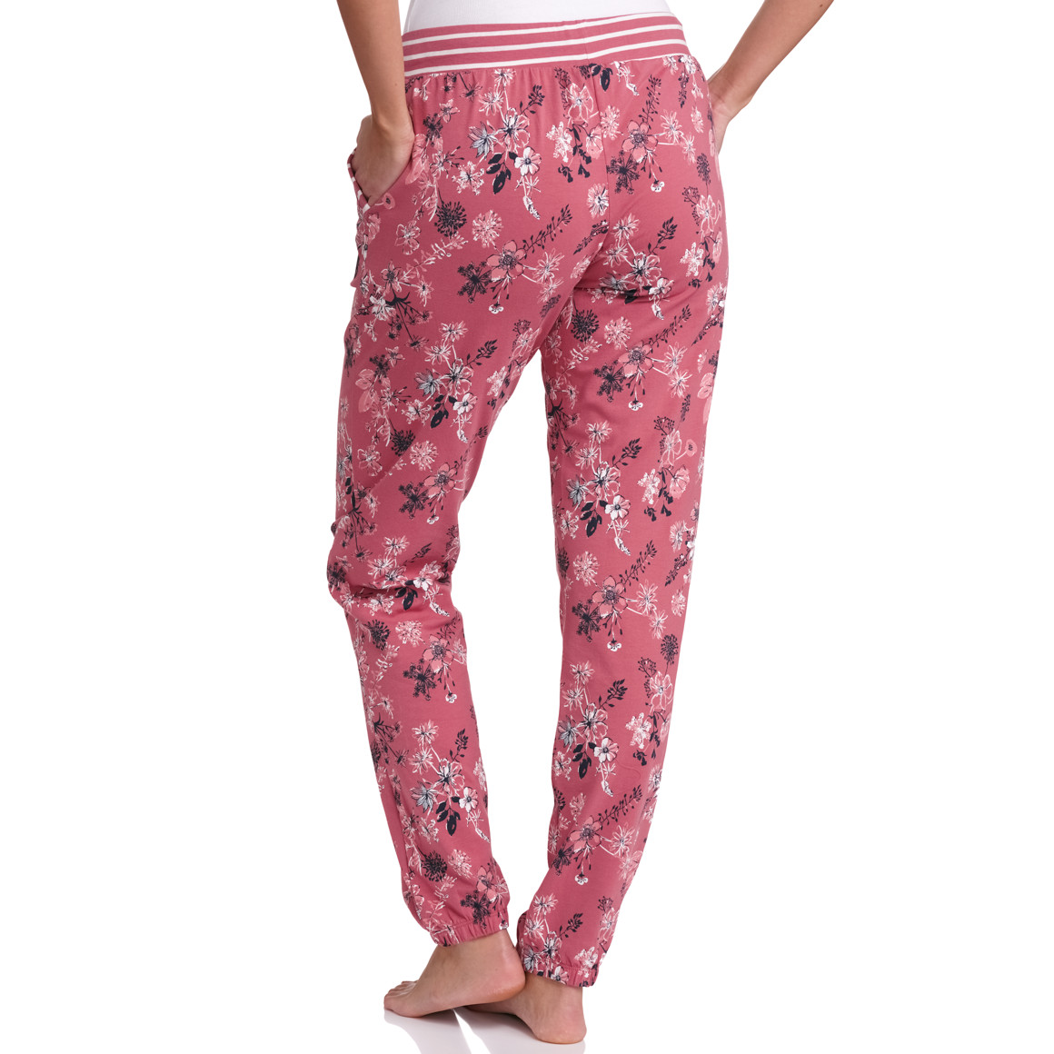 Gina Benotti Damen Schlafhose mit Blumen himbeer