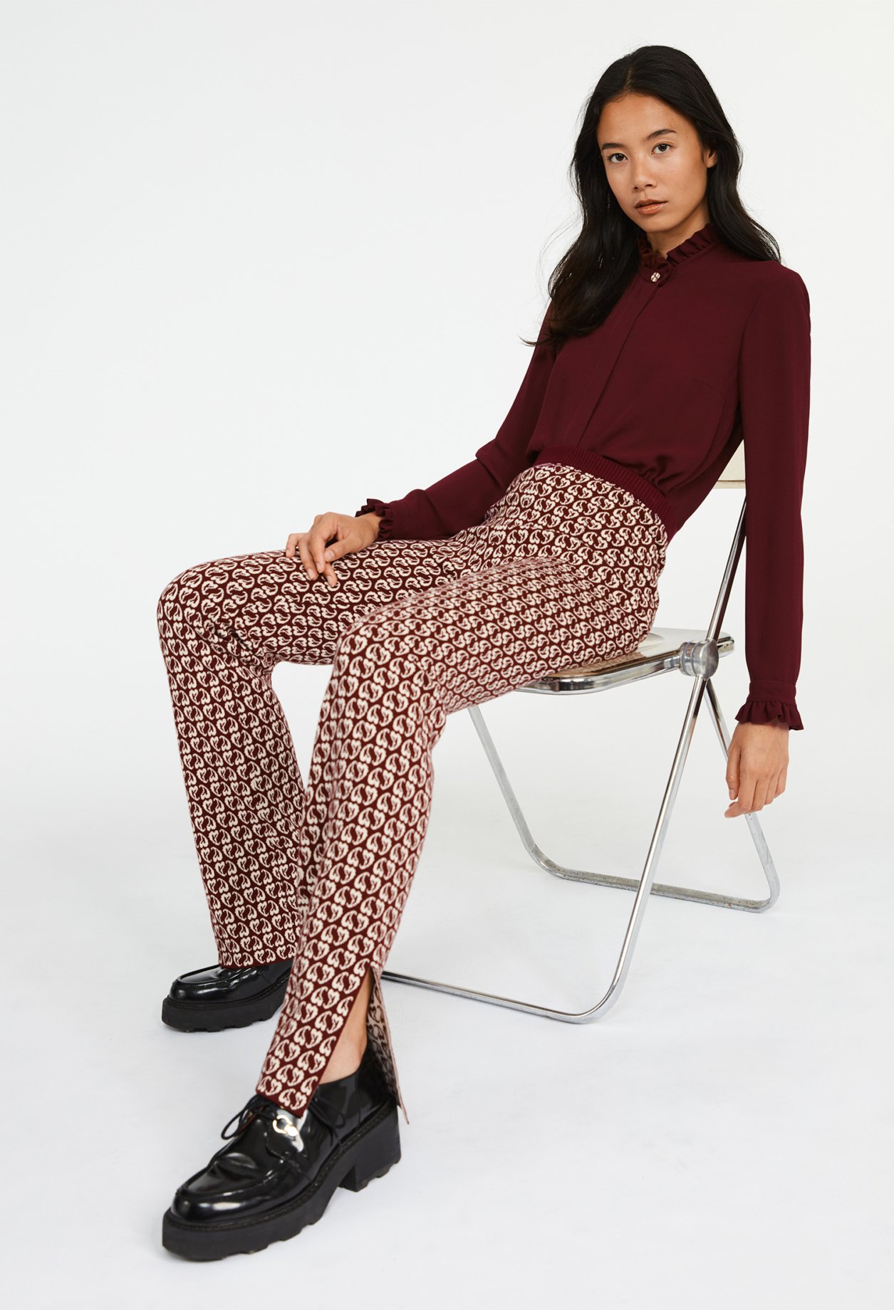 Pantalon bicolore maille imprime c&oelig;ur
