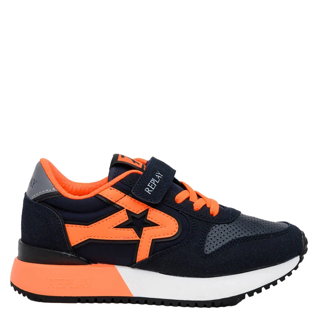 REPLAY Fiber JR boy 7neakers donkerblauw/oranje