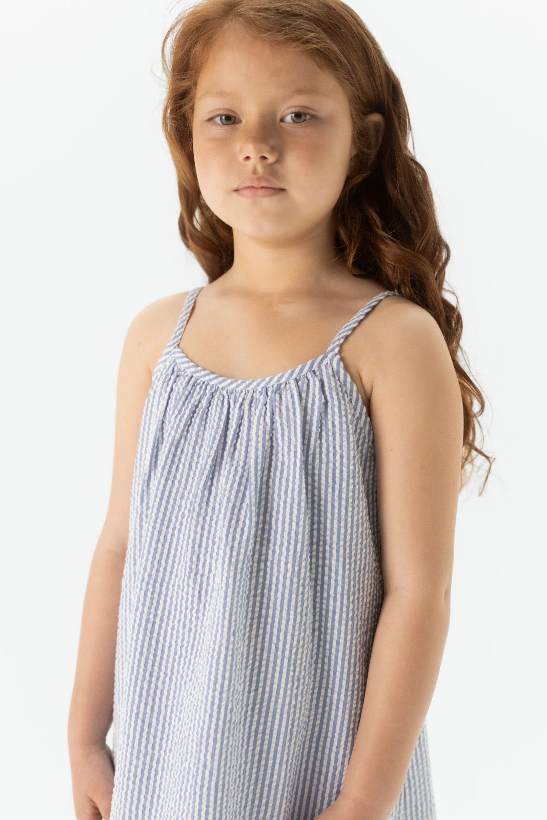 Blauw gestreepte jurk met spaghetti bandjes