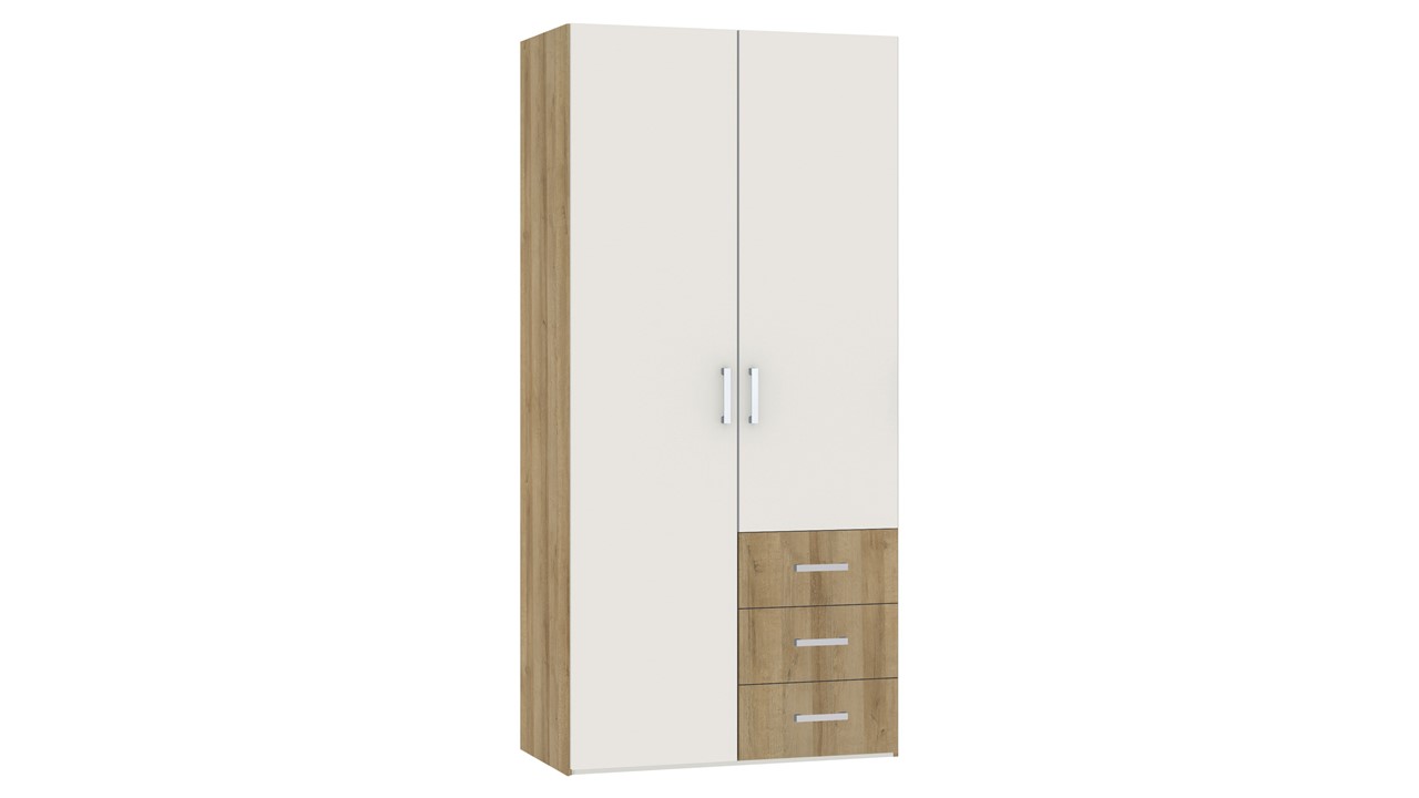 Draaideurkast Compact met laden en houten deuren eiken/wit