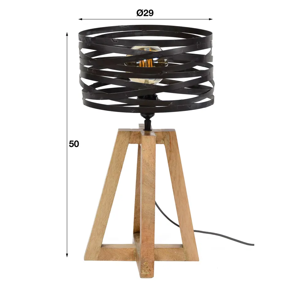 Industriële houten tafellamp Twist - 29x29x50 cm - Slate grey - Grijs