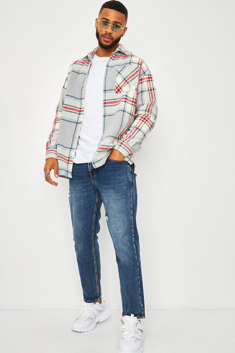 Chemise épaisse grise à carreaux