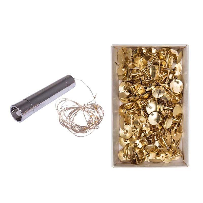 Mini guirlande lumineuse 20 LEDs fil 107 cm + 150 punaises dorées Youd