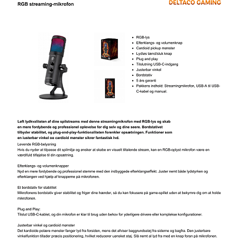 Deltaco Gaming RGB streamingmikrofon