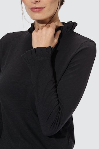 RICHROYAL Langarmshirt »2409 O Slub F LS«, mit Rüschenkante an Ausschnitt und Ärmelsaum