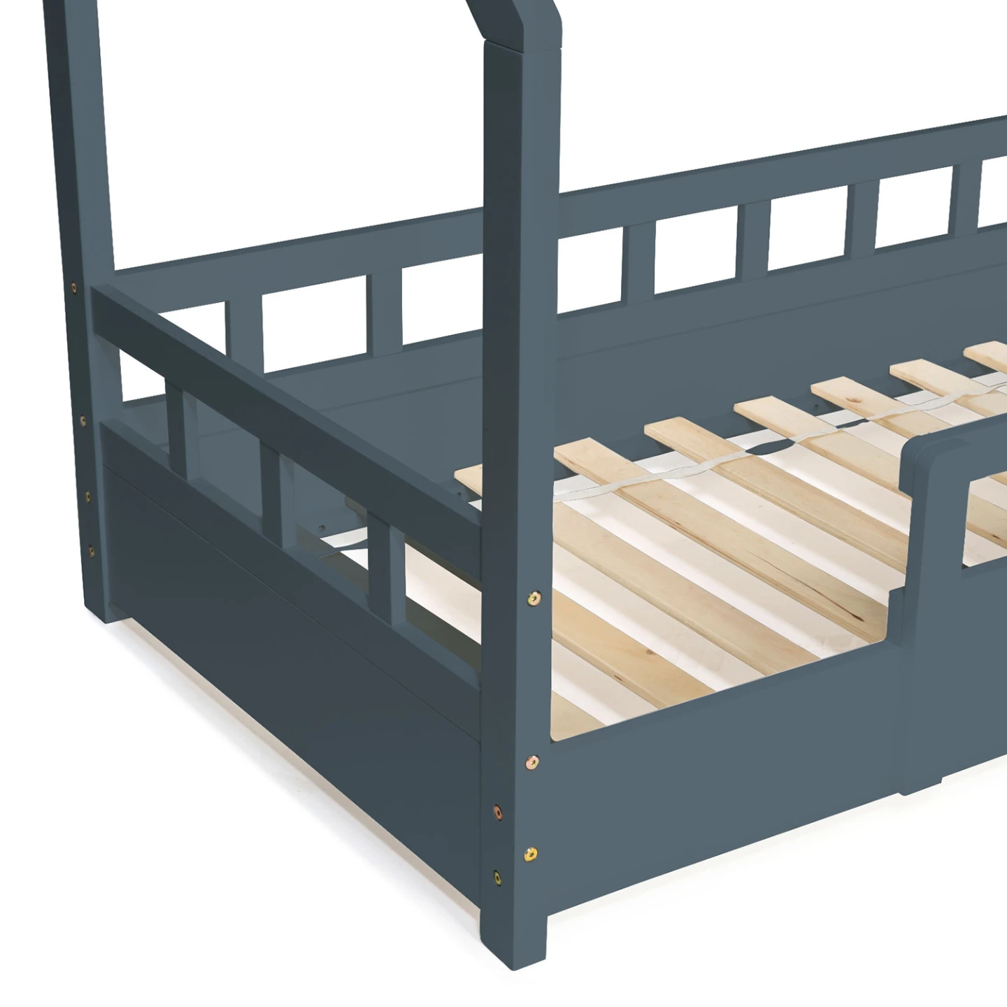 Lit cabane enfant 80 x 160 cm NEREE gris avec sommier et barrières