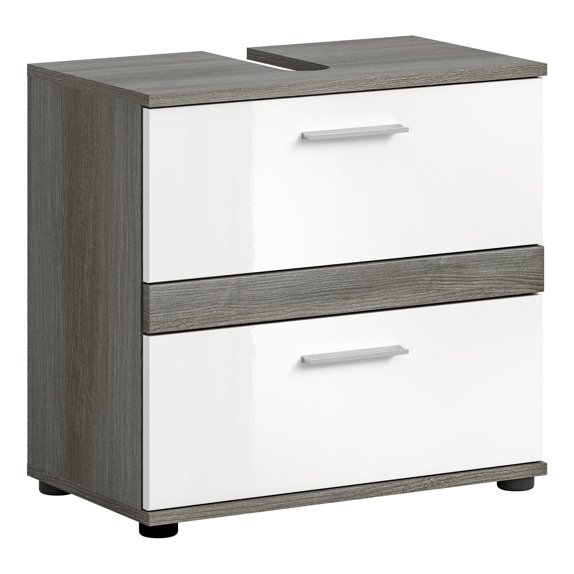 Waschbeckenunterschrank BLAKE - weiß Hochglanz - Rauchsilber - 60 cm