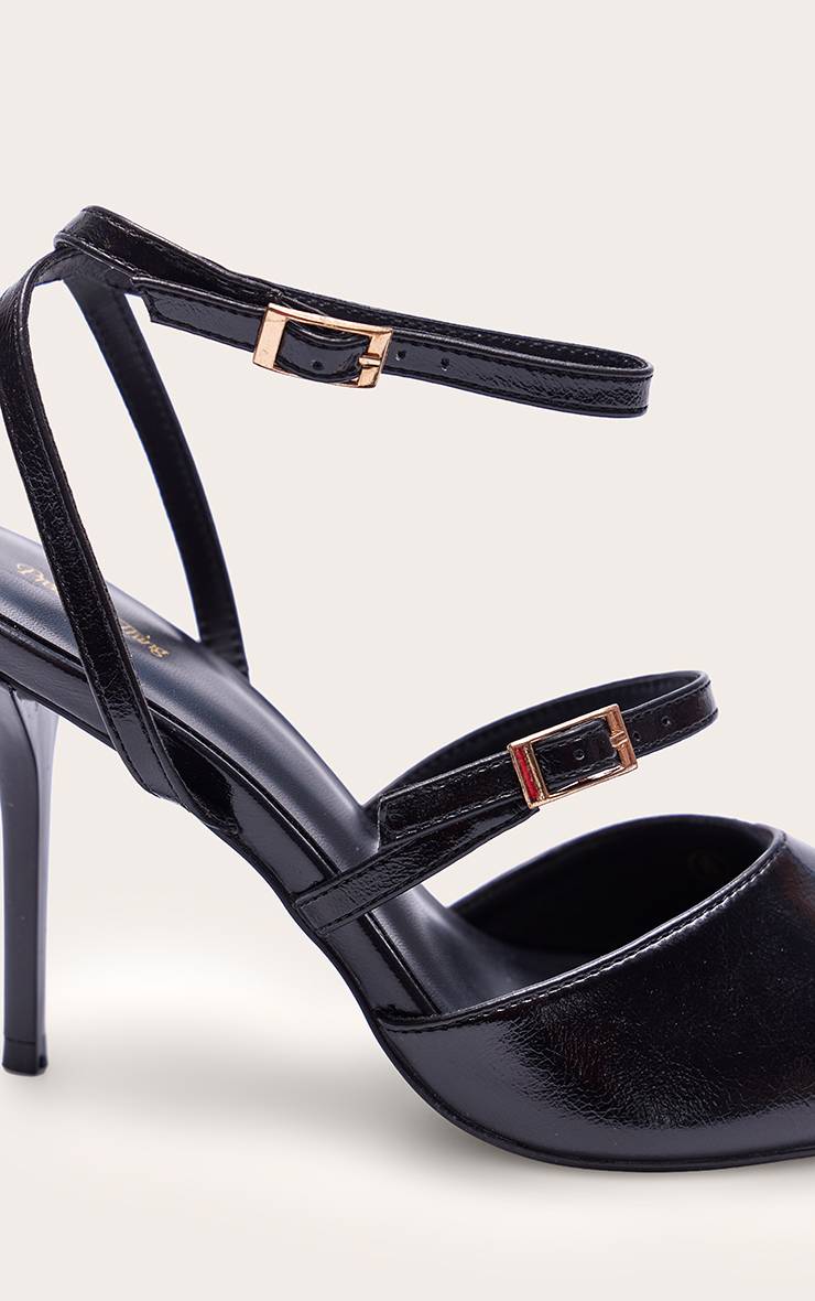 Noir Escarpins À Bout Pointu Avec Détails Boucles Et Effet Froissé
