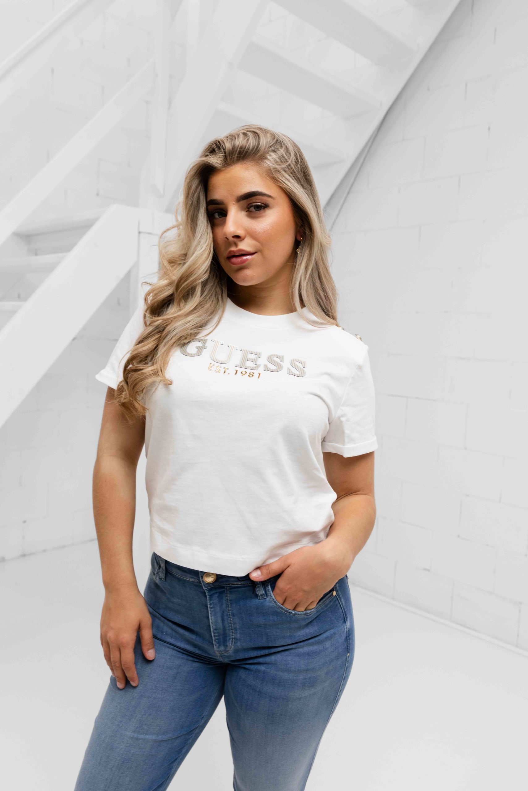 Guess Cropped Washed T-Shirt Dames Wit