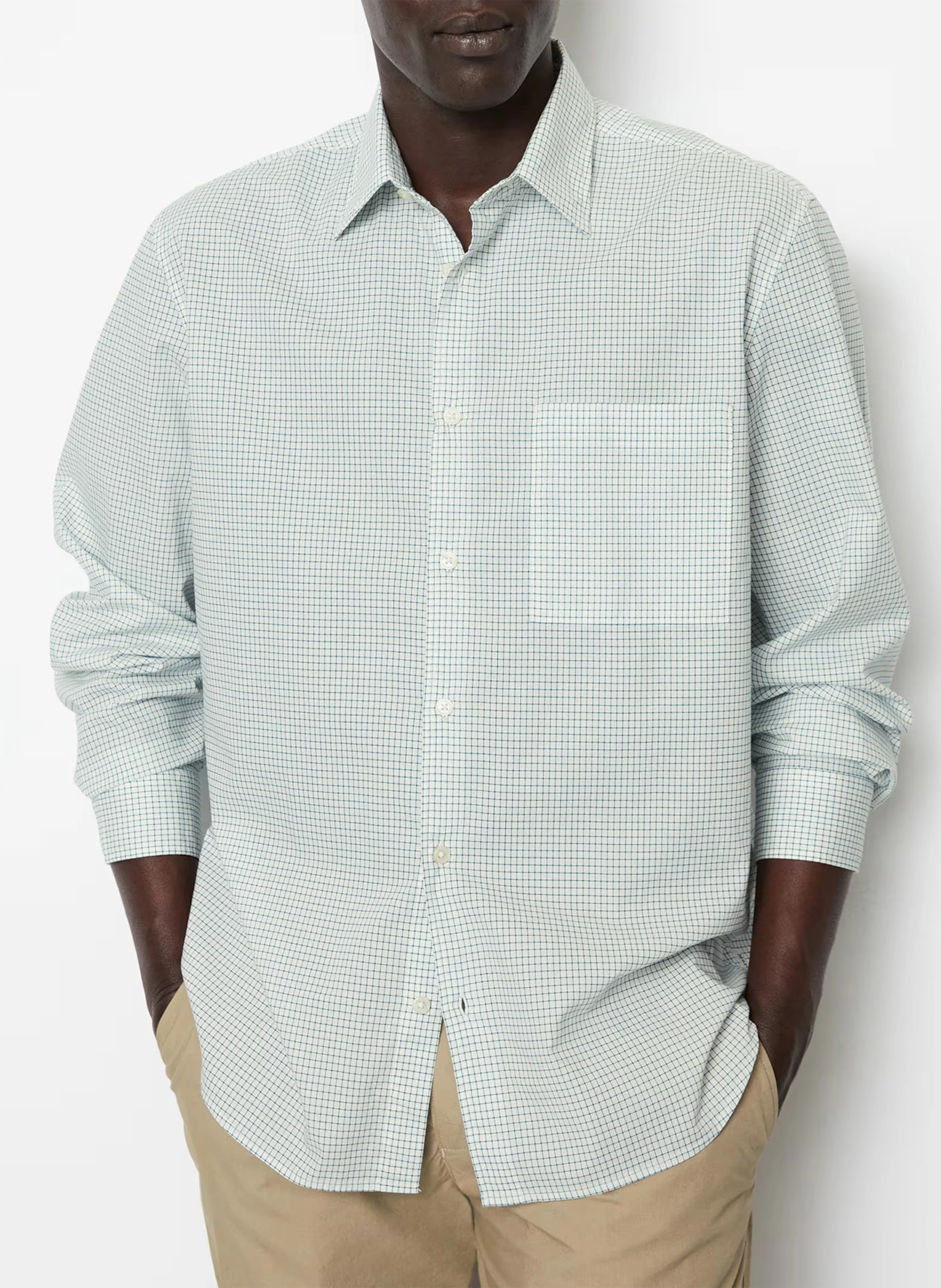 Chemise col classique à carreaux en coton bio | Blanc