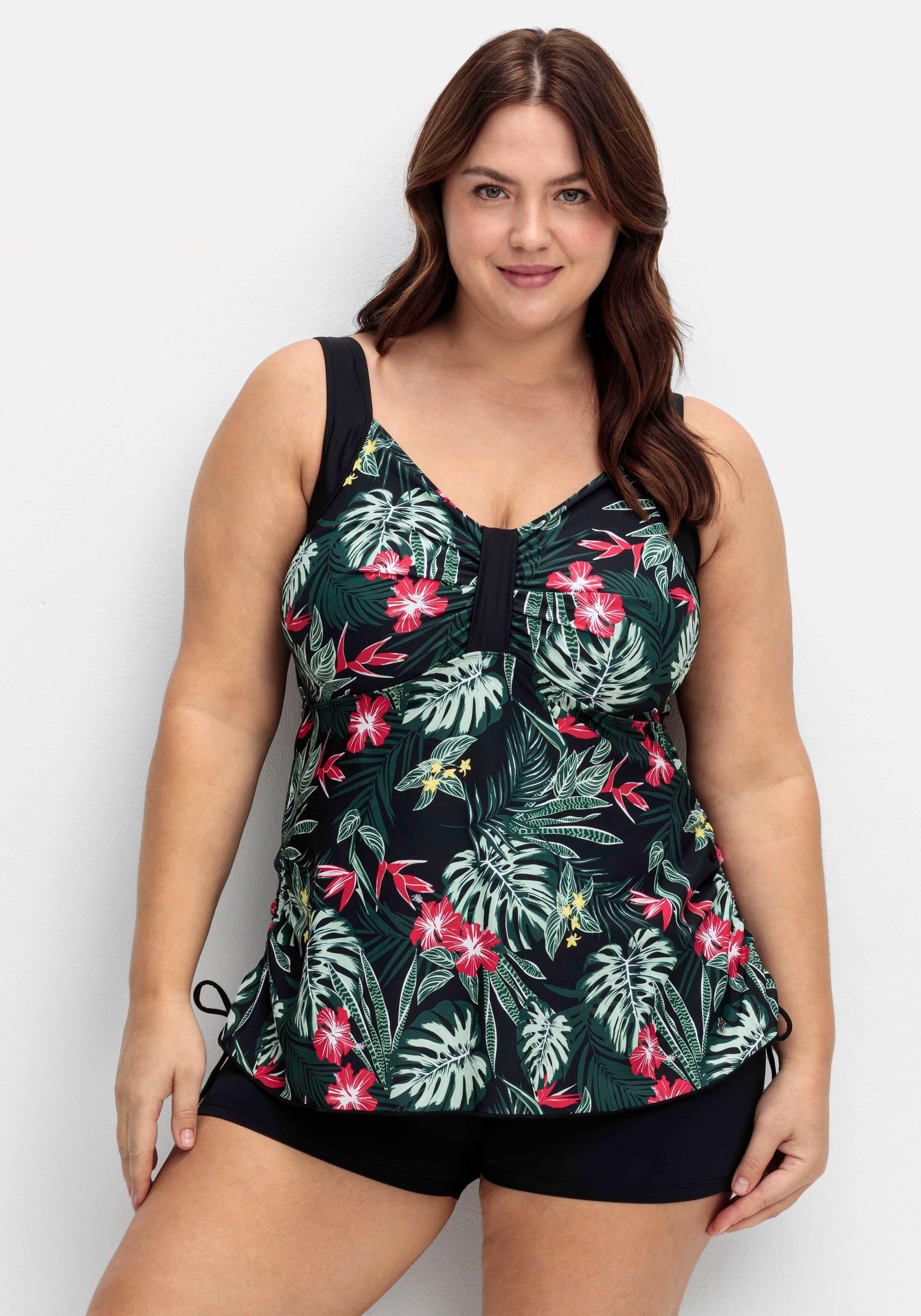 Tankini-Top mit Tropical Print und Raffung
