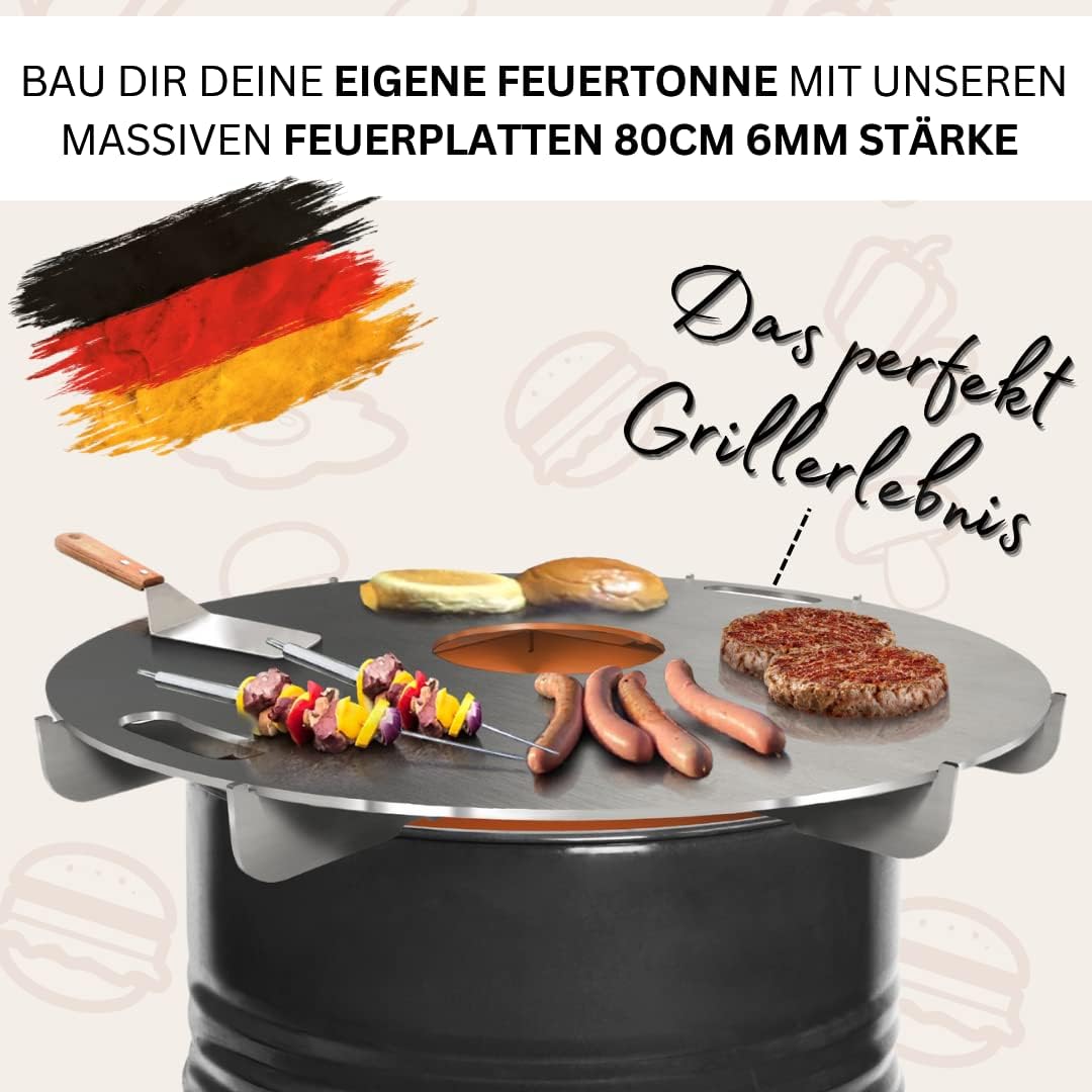 Terma Feuerplatte -80cm- Stärke -6mm- Made in Germany, Grillplatte plancha grillplatte feuerring für feuertonne feuerplatte für 200L Fass