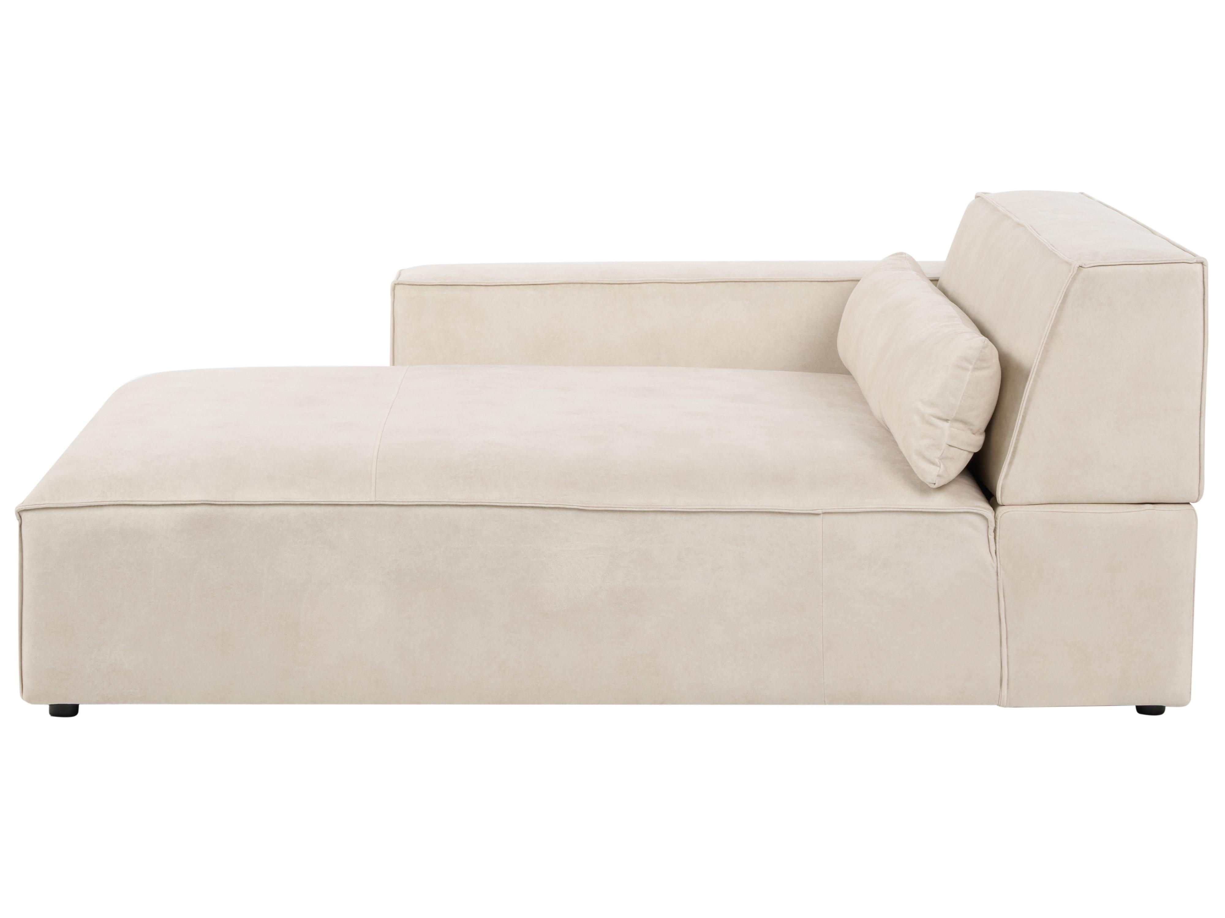 Modulaire hoekbank 2-zits HELLNAR Fluweel Lichtbeige met ottomaan rechtszijdig