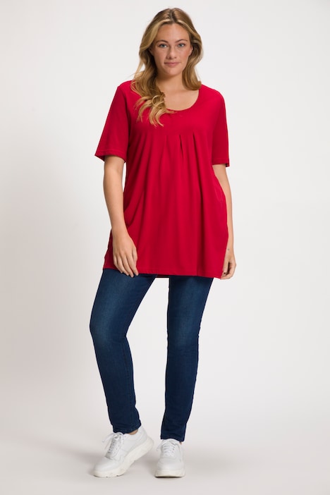T-Shirt, Zierfalten, A-Linie, Rundhals, Halbarm, Modal