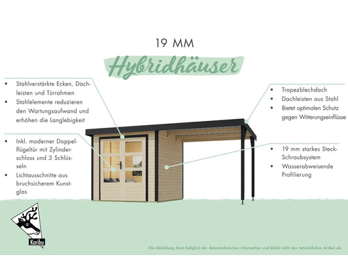 Karibu Metalwood tuinhuis, plaatstaal, stofgrijs, inclusief vast dak, 453 x 237 cm, watergrijs