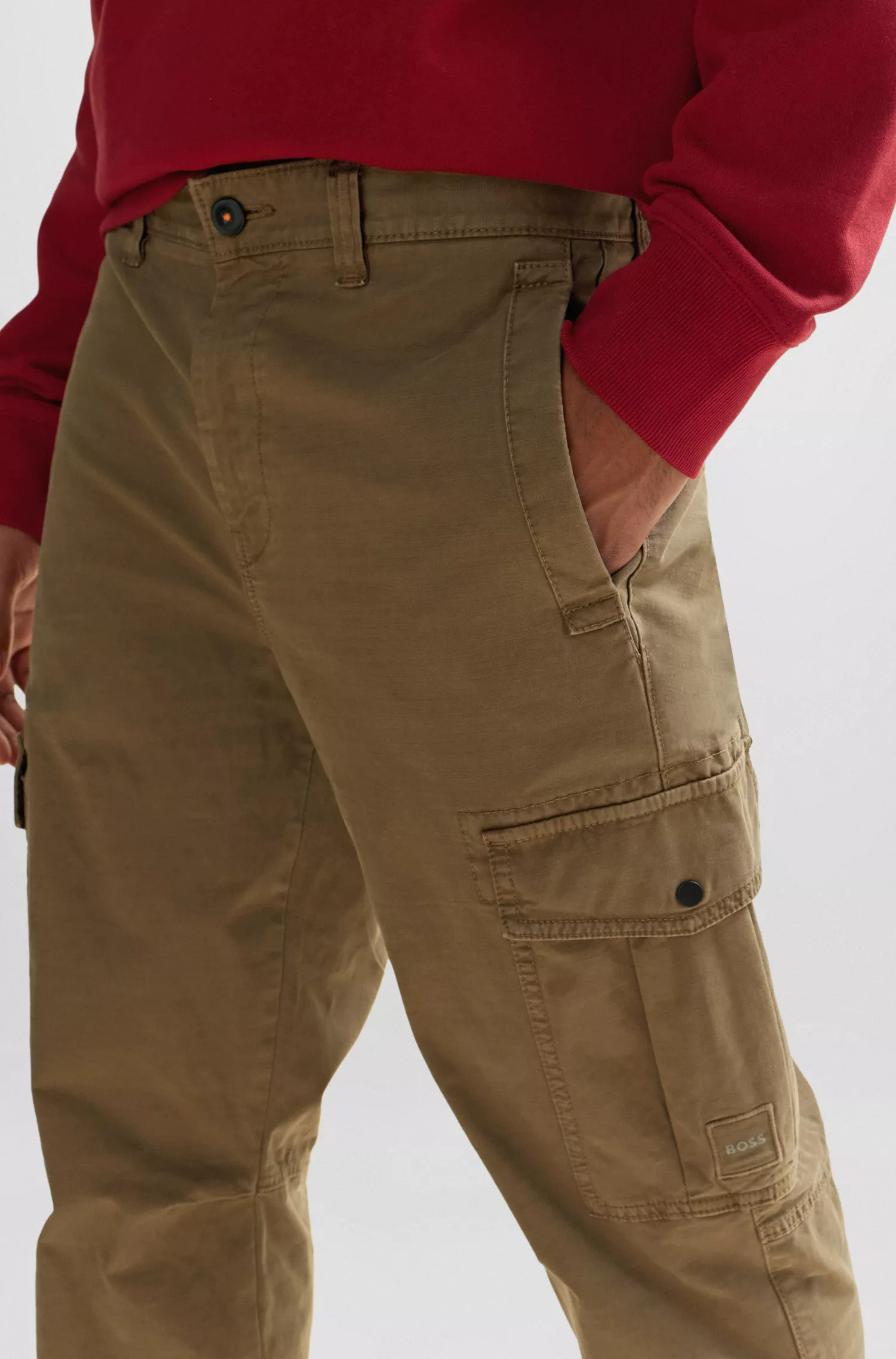 Calça cargo BOSS laranja em algodão stretch com etiqueta de logotipo