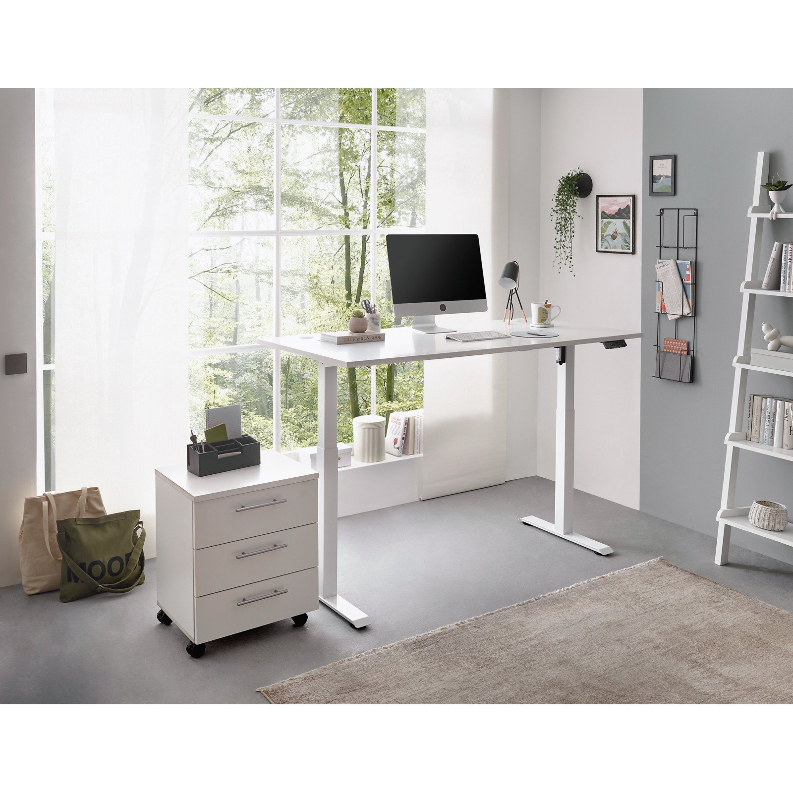 Schreibtisch Flex elektrisch höhenverstellbar Dekor weiss 160 x 74-117 x 77 cm