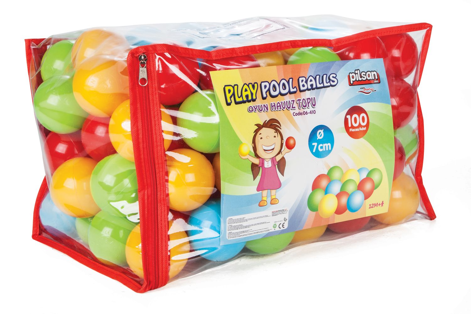 Pilsan Bällebad 06410 100 bunte Spielbälle 7 cm Durchmesser in Tasche mit Henkel