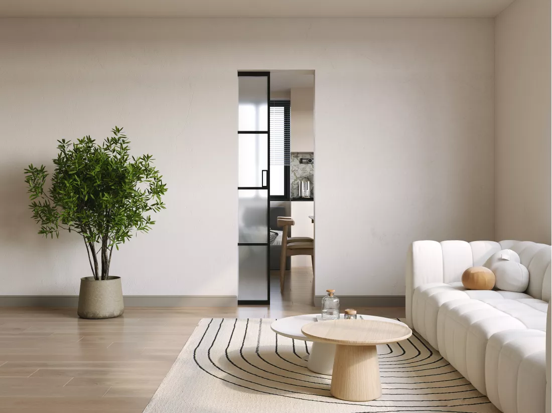 Porte coulissante avec système à galandage en aluminium et verre trempé dépoli - H205 x L73 cm - WILDEN II