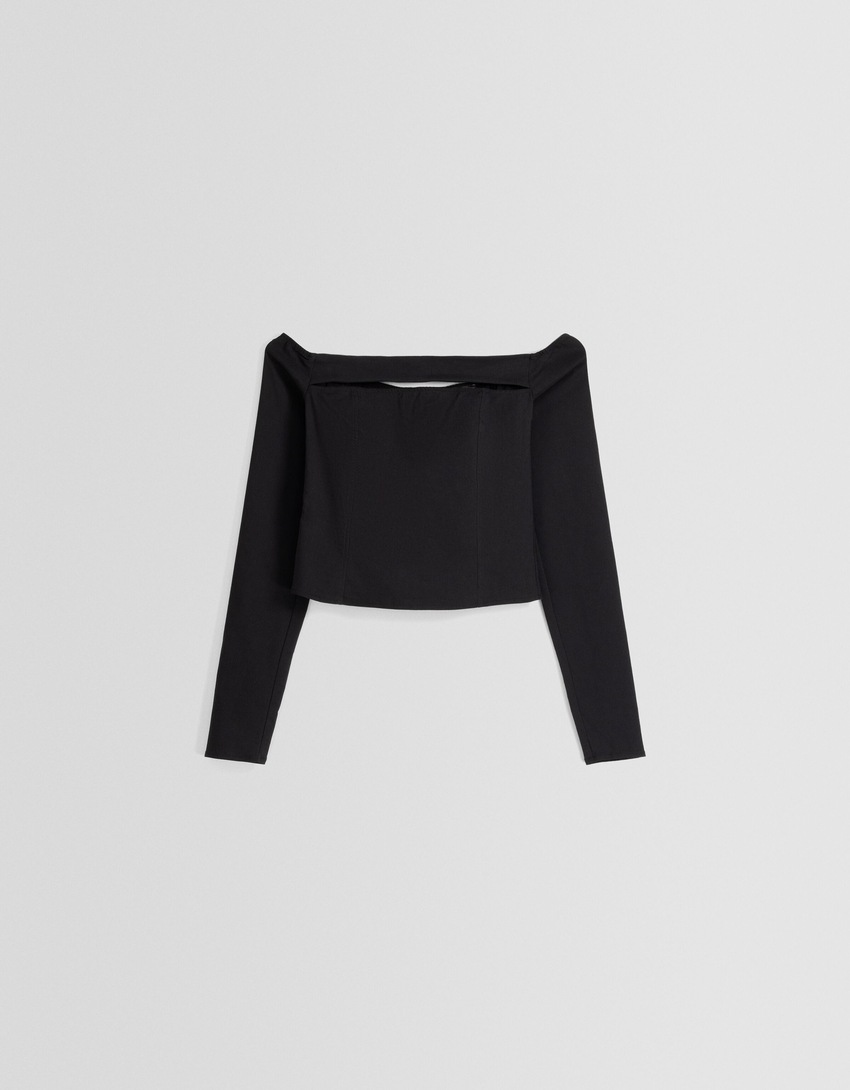 Blusa bengaline de manga comprida com recortes