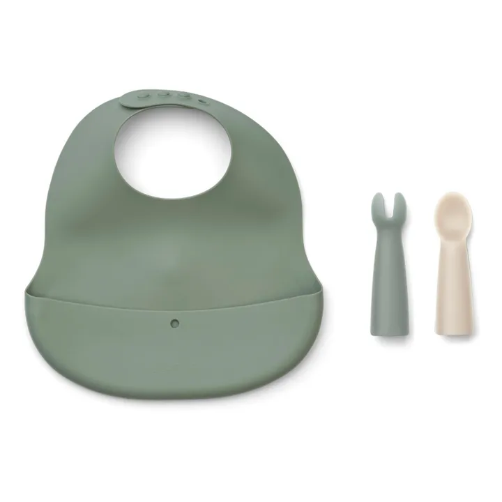 Liewood Bavoir et ses couverts Aspen en silicone | Bleu gris