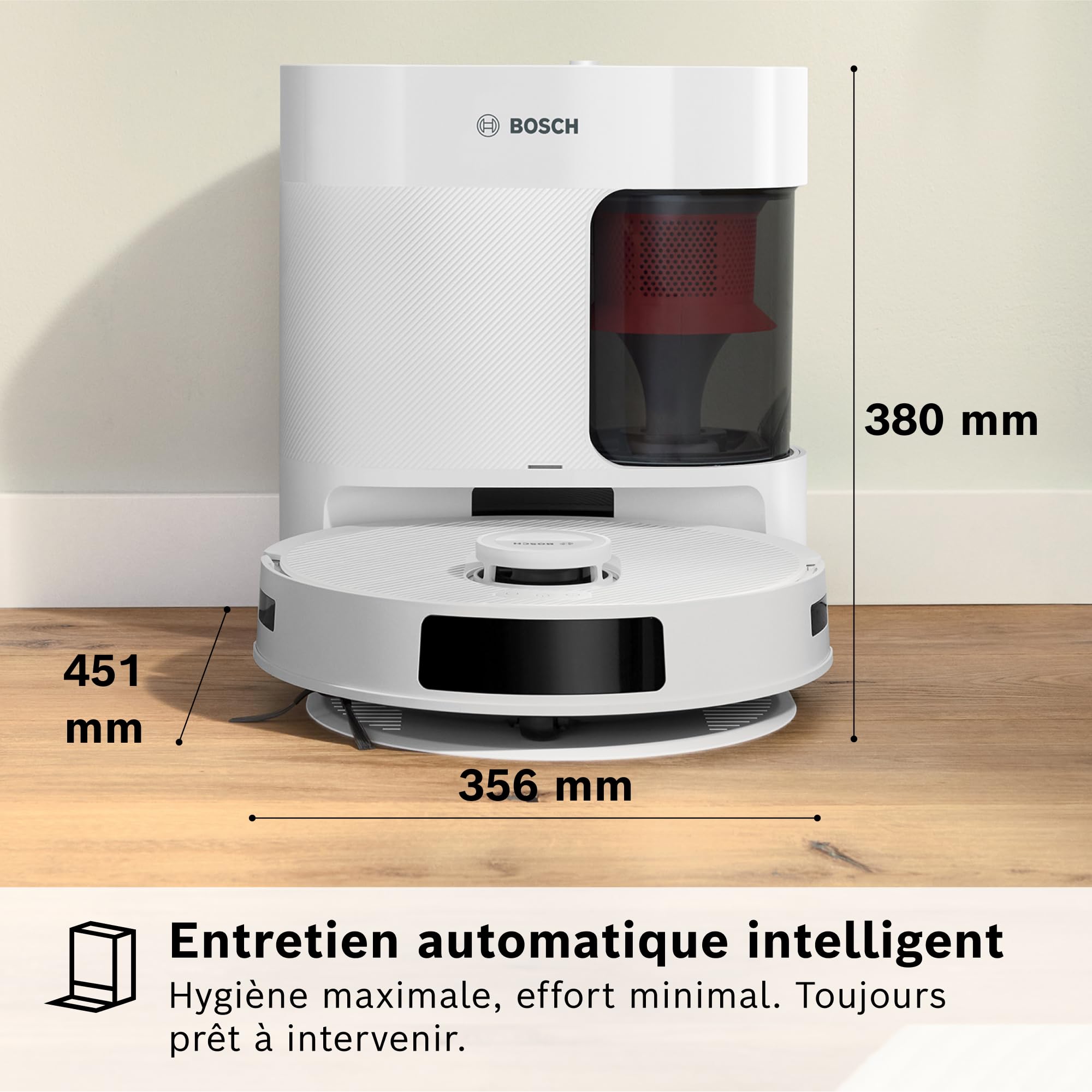 Bosch Spotless + BCRD1W Robot aspirateur-Laveur, 11 000 Pa, serpillère Statique, Station de Service, Navigation Smart Vision Infrarouge, Application H