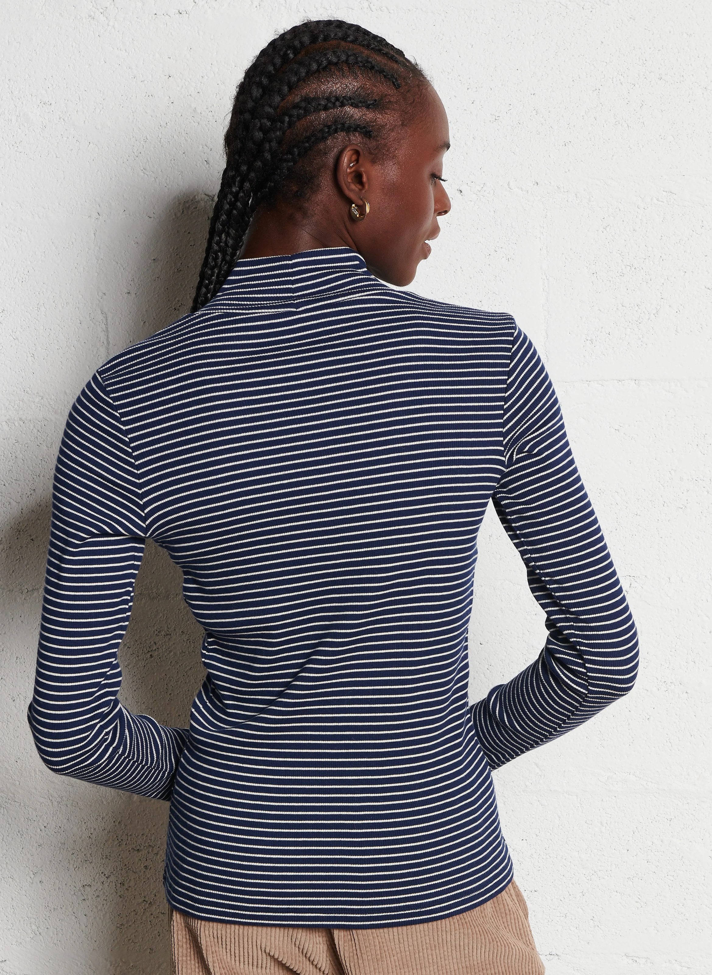 TYSSEM - Pull col montant à rayures | Bleu