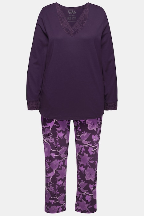 Pyjama, Spitze, V-Ausschnitt, Langarm, Modalmix