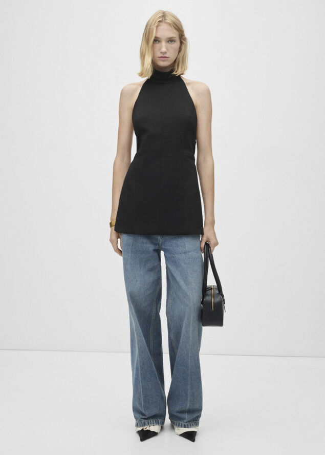 MANGO Open back halter top Black