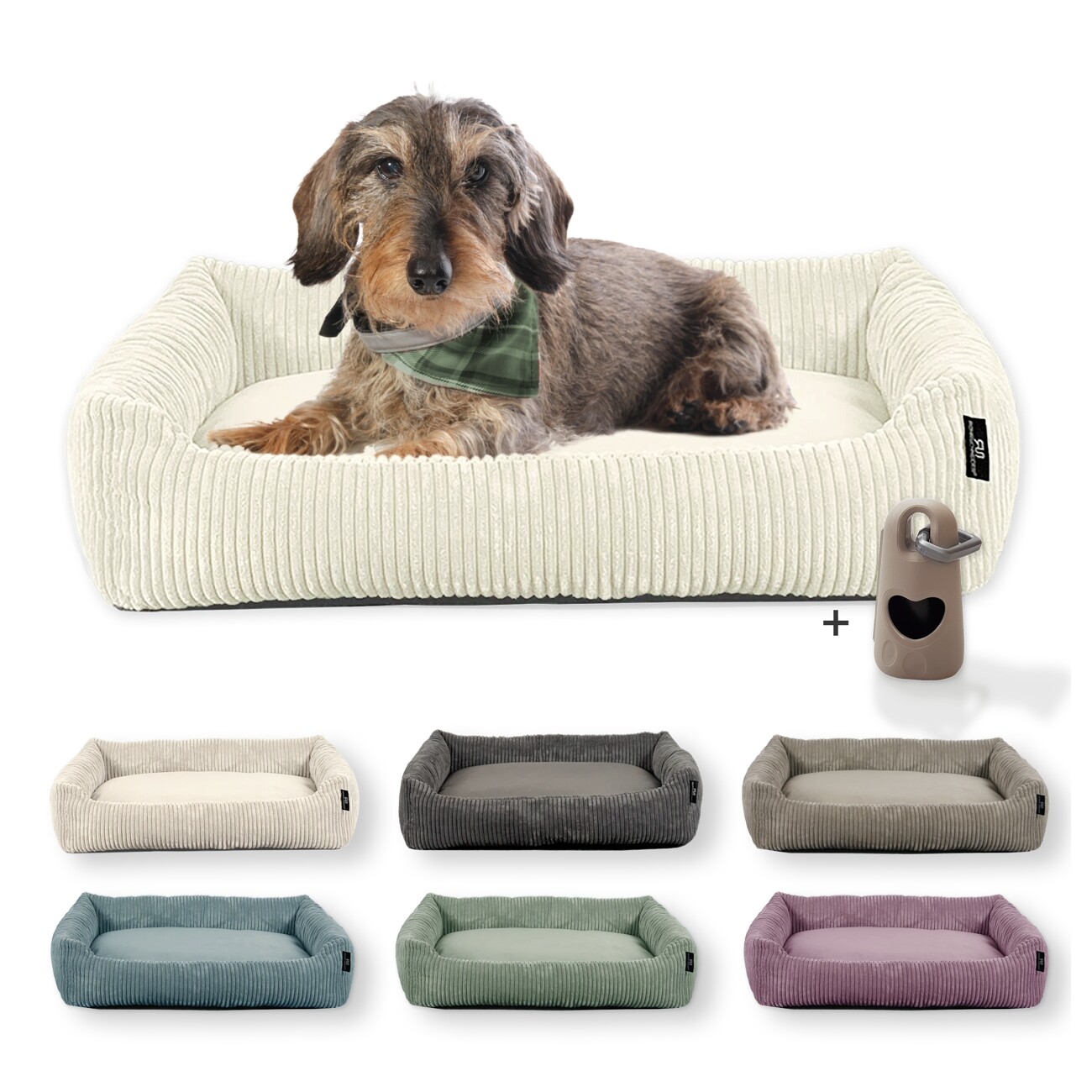 Rohrschneider Hundebett waschbar, robuster Breit-Cordstoff mit Gratis-Beigabe