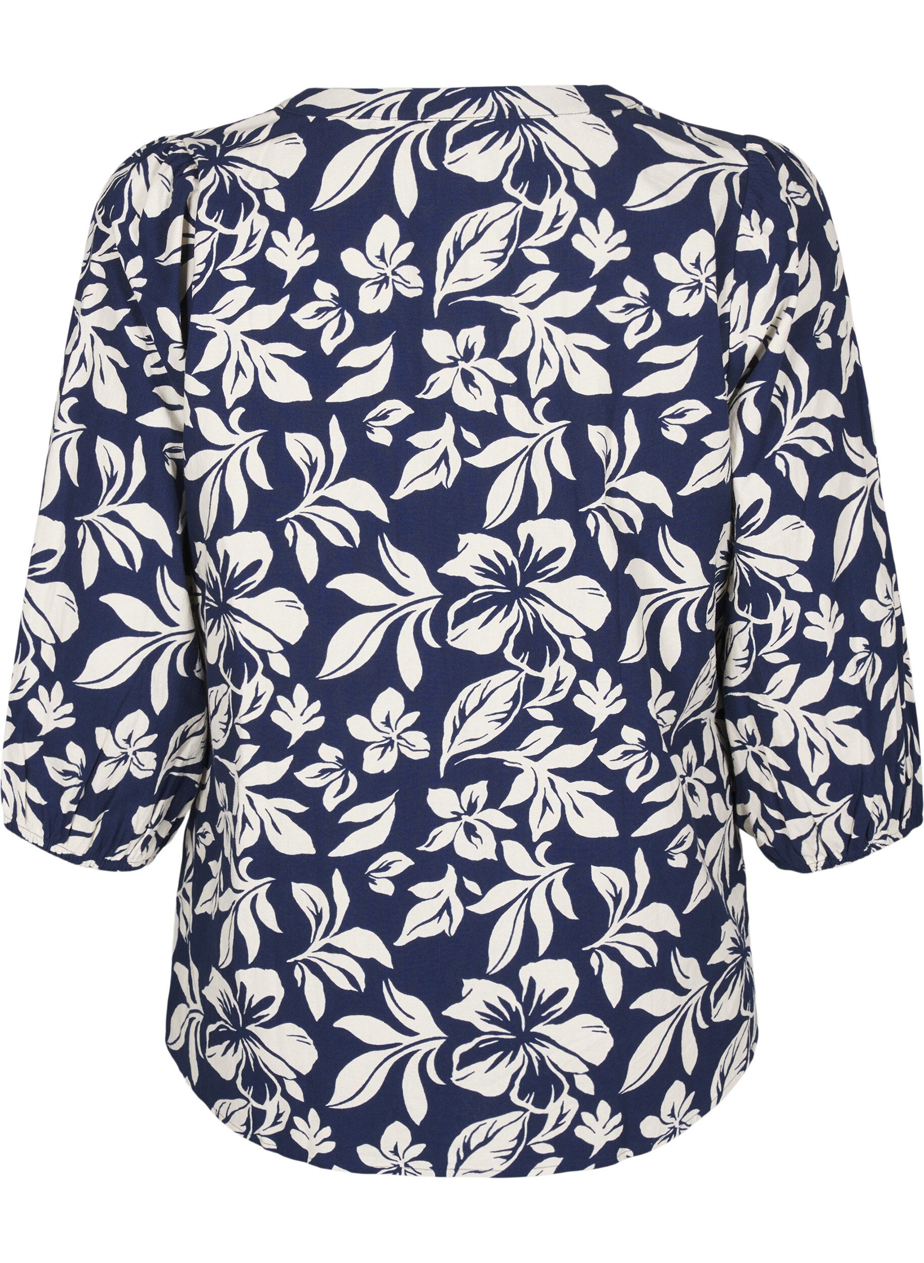 3/4 ærmet bluse i bomuld med print