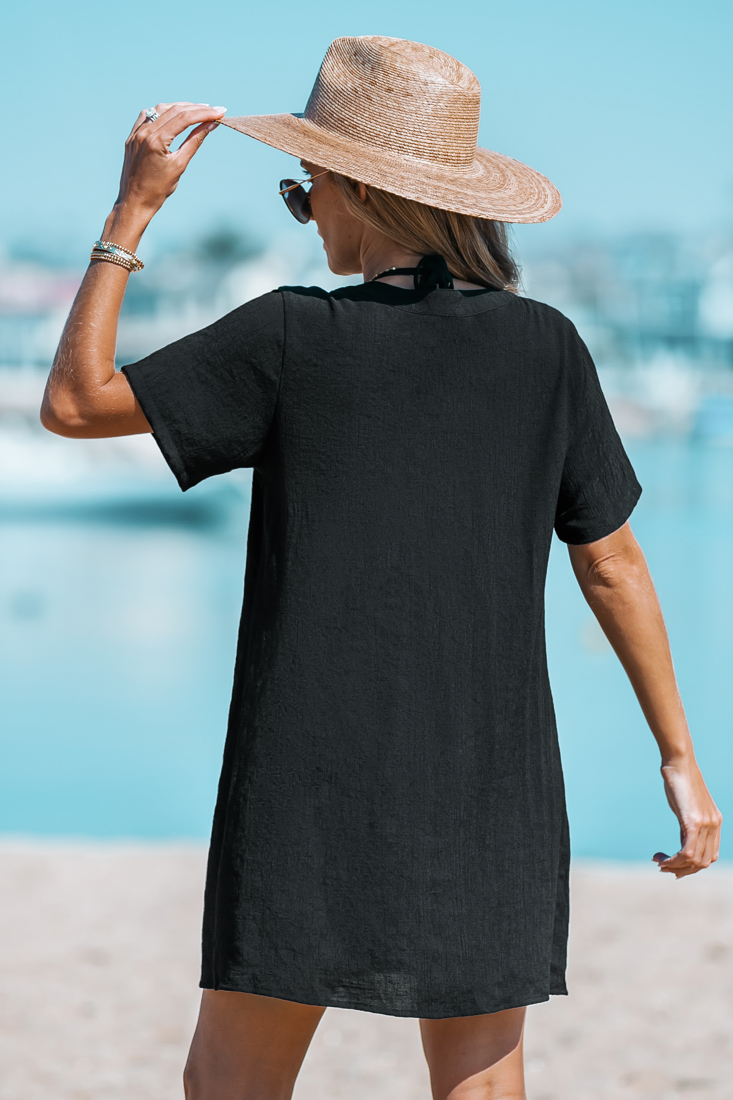 Robe t-shirt cover up mini à col en V