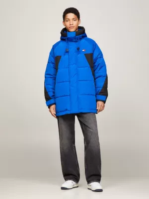 Parka puffer oversized com blocos de cores